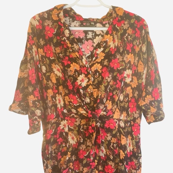 Urban Outfitters Floral Aloha Tie Front Shirt Dress Size Medium - Picture 5 of 14
